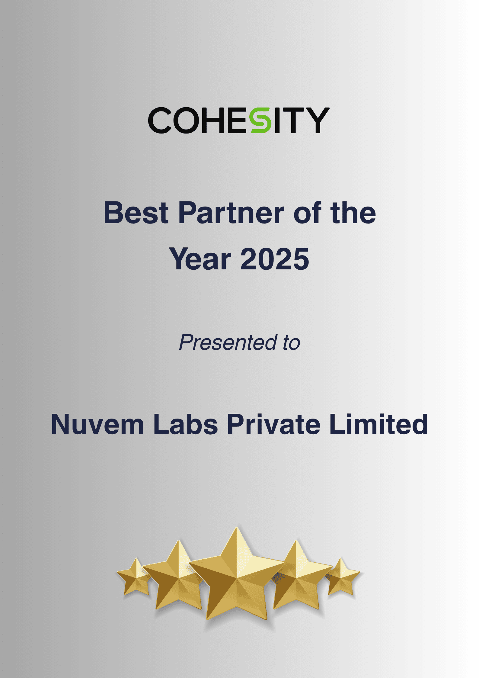 Best Partner of the Year 2025 by Cohesity - nuvem labs