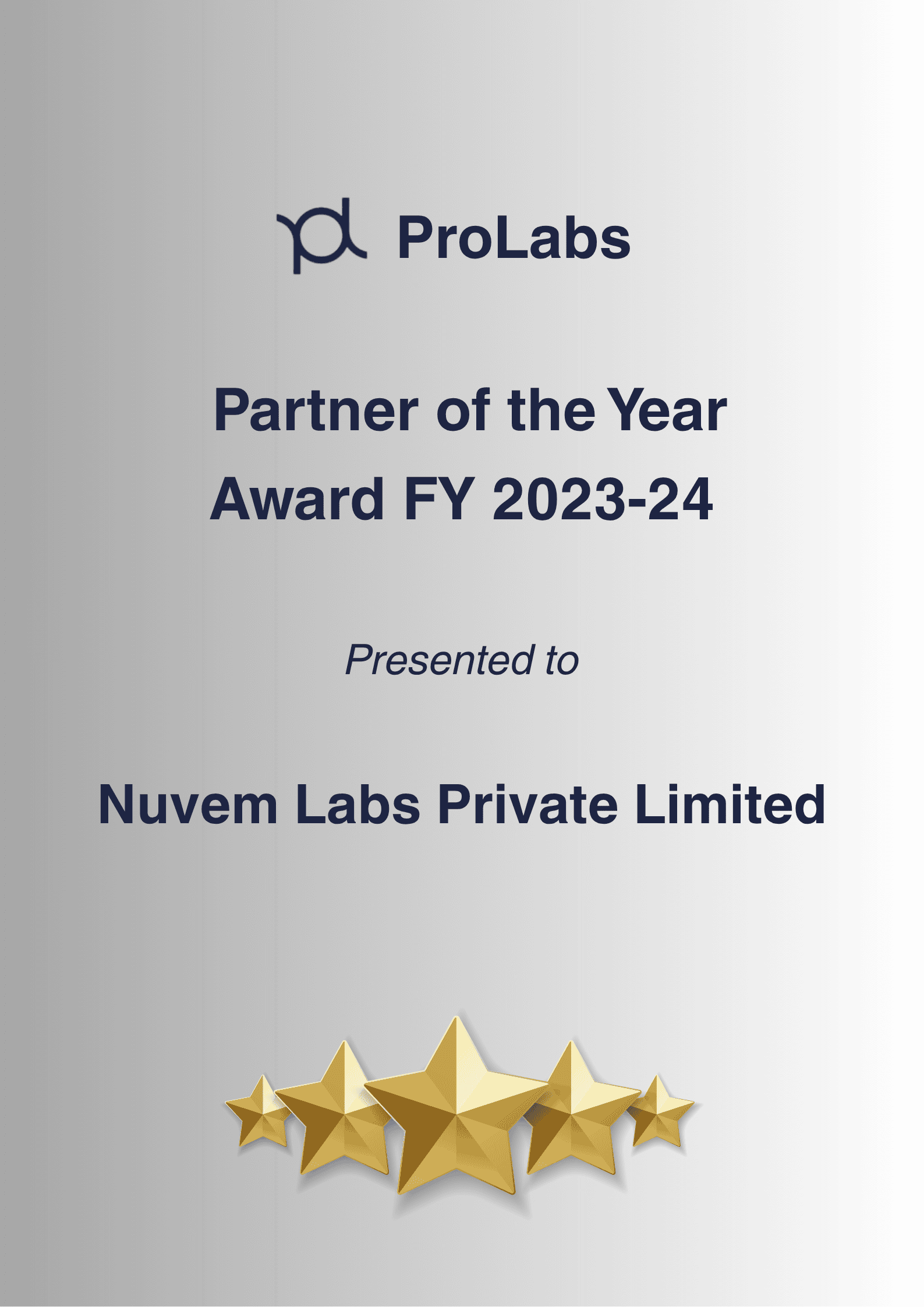 Partner of the Year Award FY2023-24 by probals - Nuvem labs